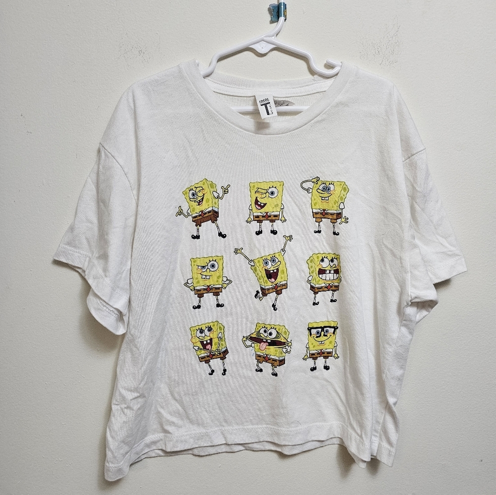 White and Yellow Crop Top with Cartoon‎ Print